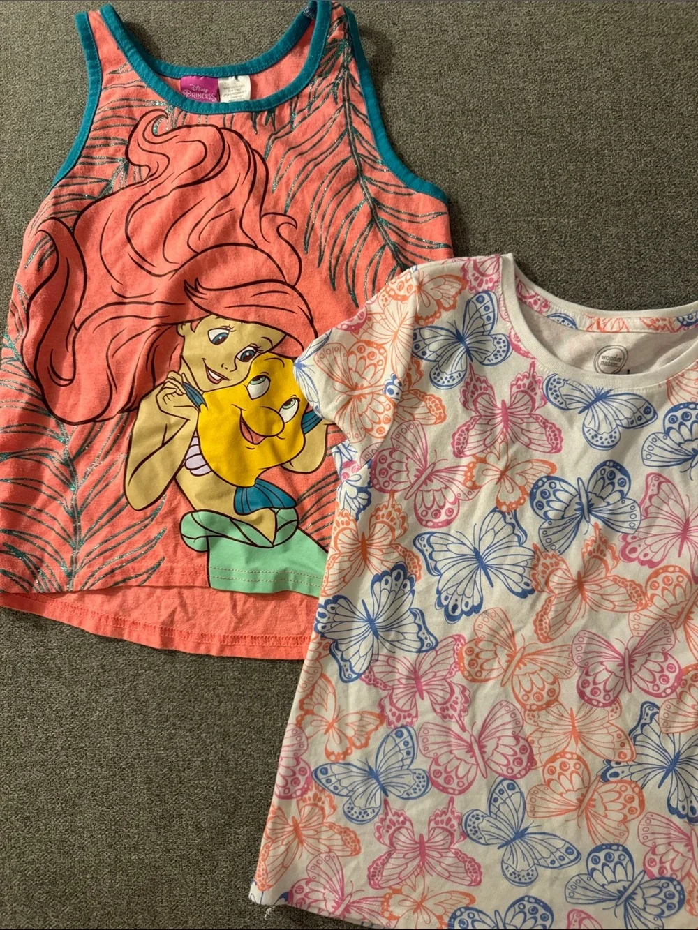 5/$15- Girls Coral Ariel Tank Top & White Butterfly Tee - Disney Set